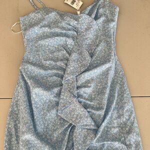 likely Blue Floral Dress with Ruffle Detail